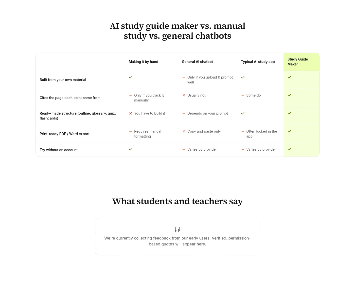 studyguidemaker.net — Comparison