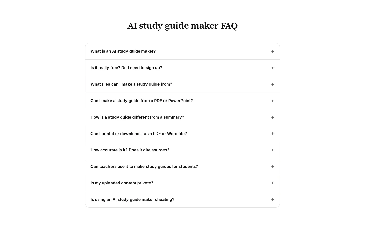 studyguidemaker.net FAQ section