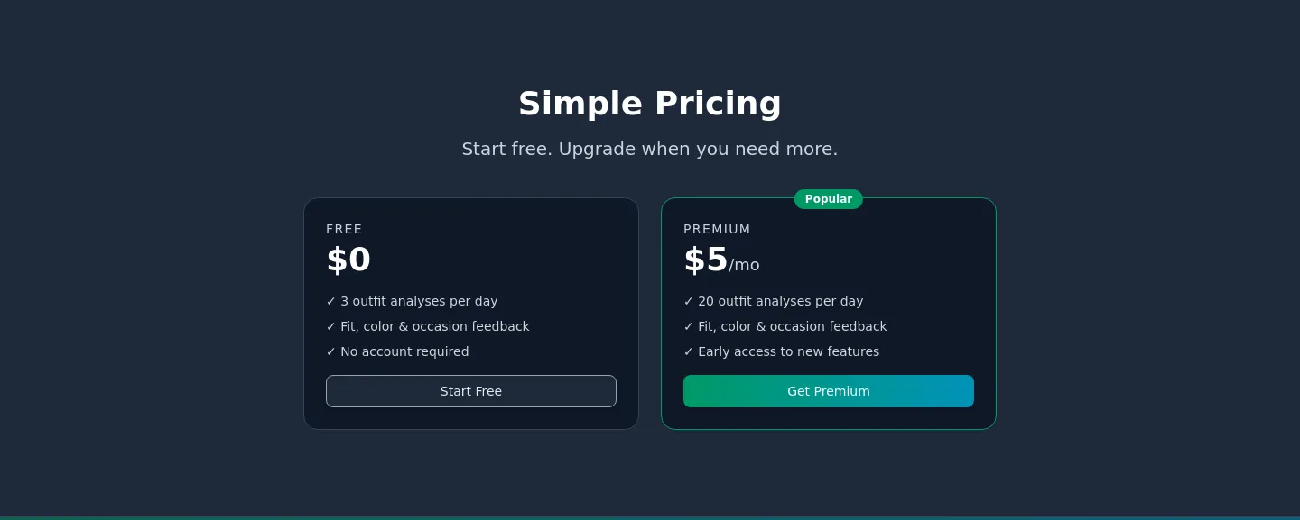 stylebias.app Pricing section