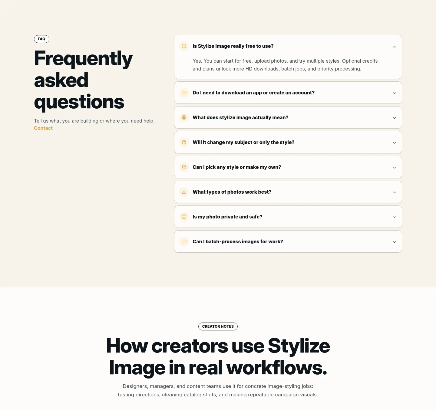 stylizeimage.com — a real FAQ section