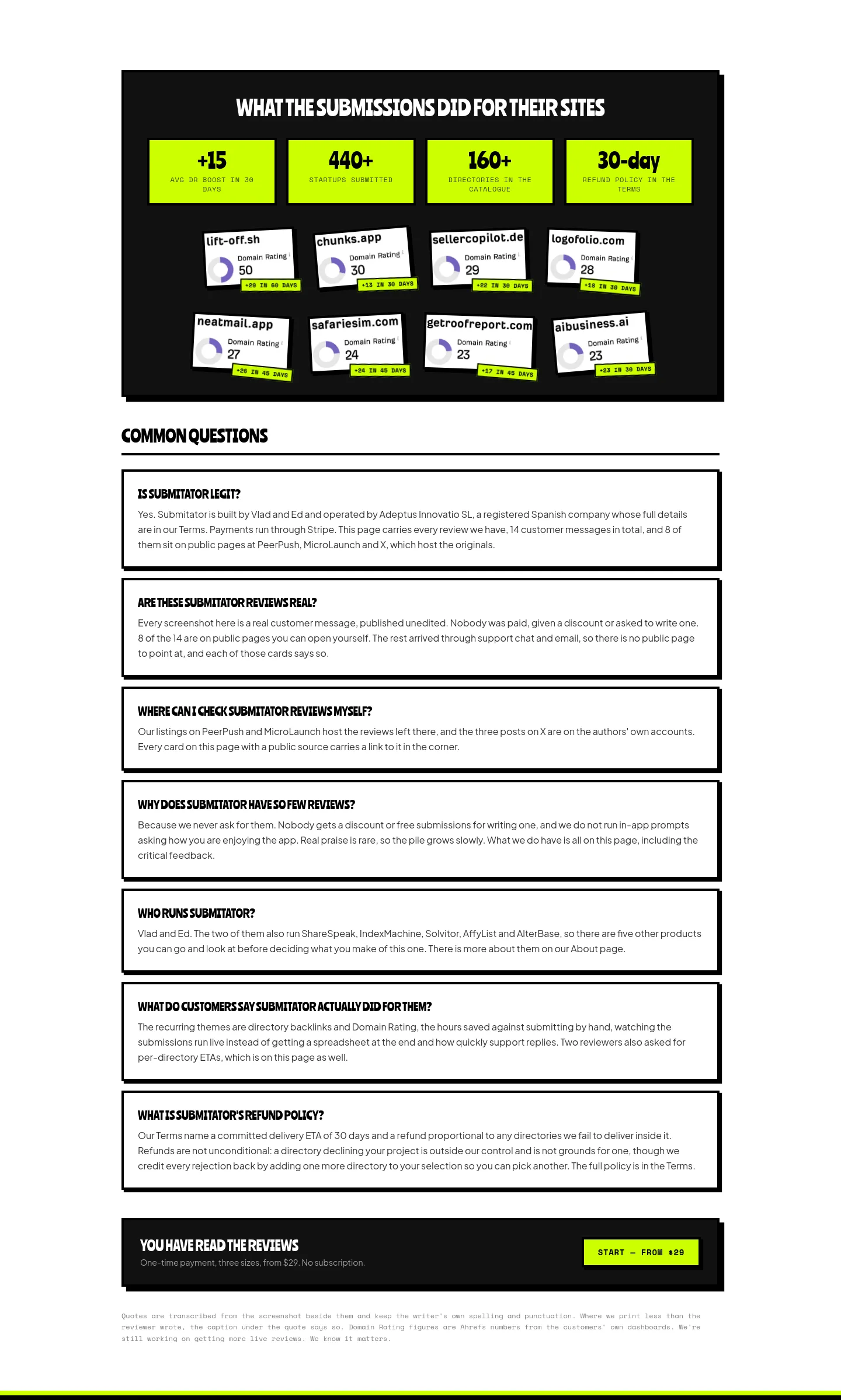 submitator.com FAQ section