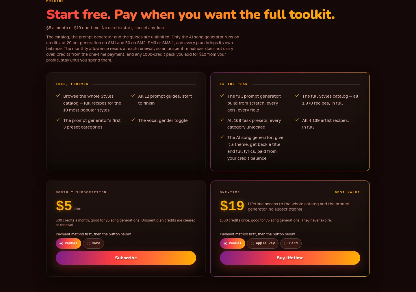 sunomarket.com — a real Pricing section