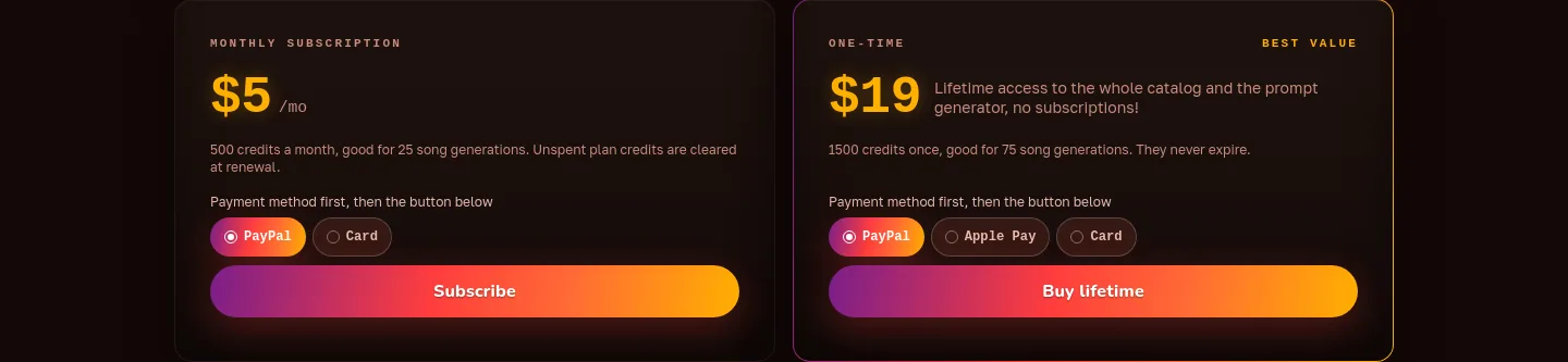 sunomarket.com — a real Pricing section