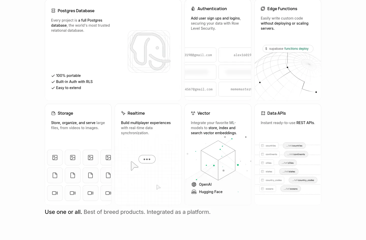 supabase.com Features section