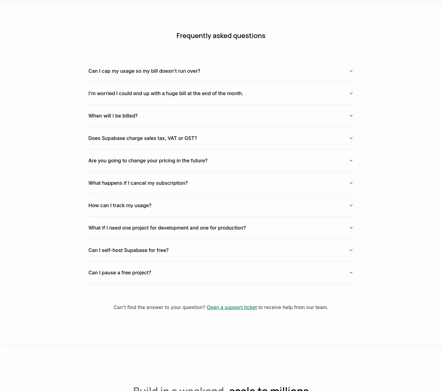 supabase.com FAQ section