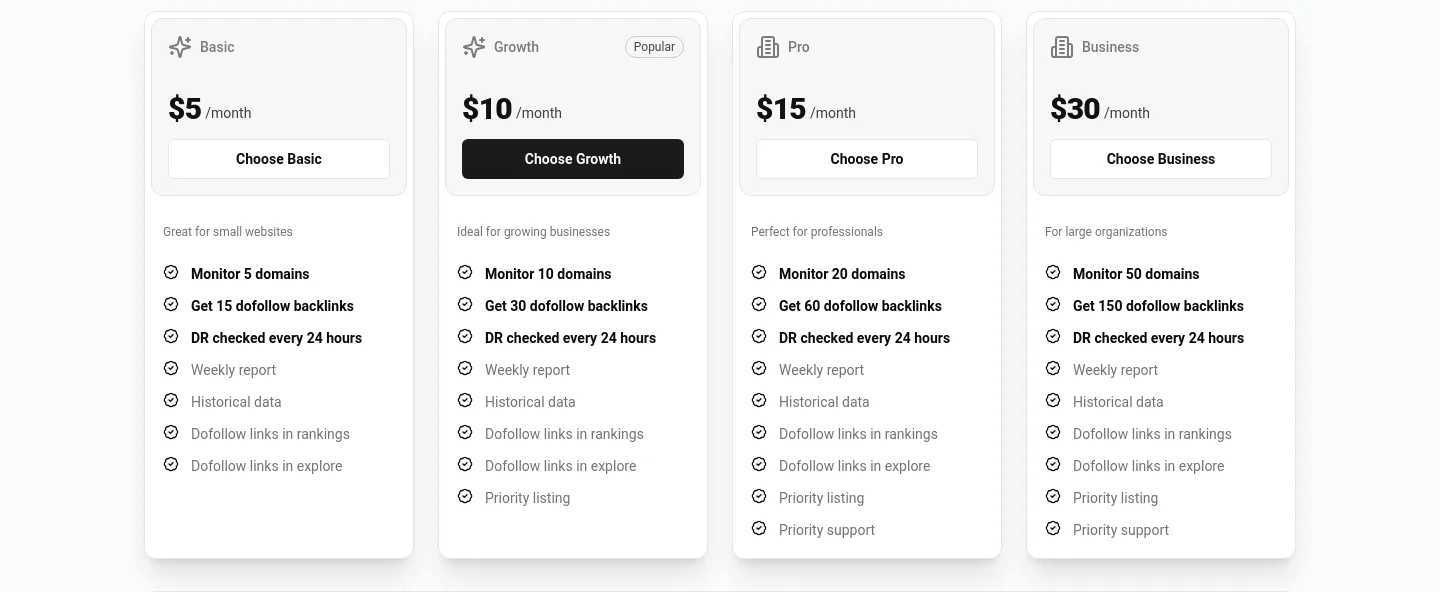 supadr.com Pricing section