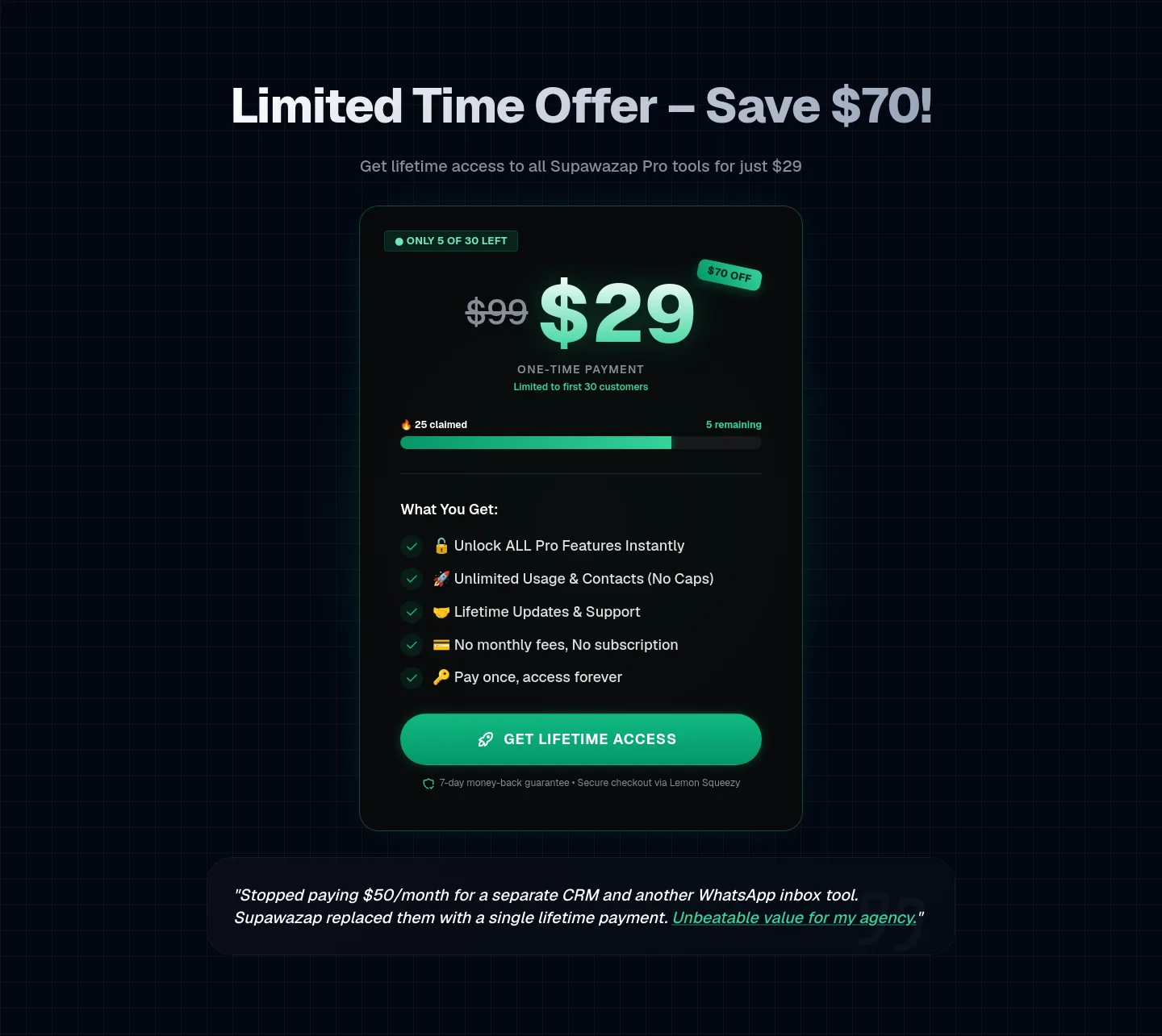supawazap.com Pricing section