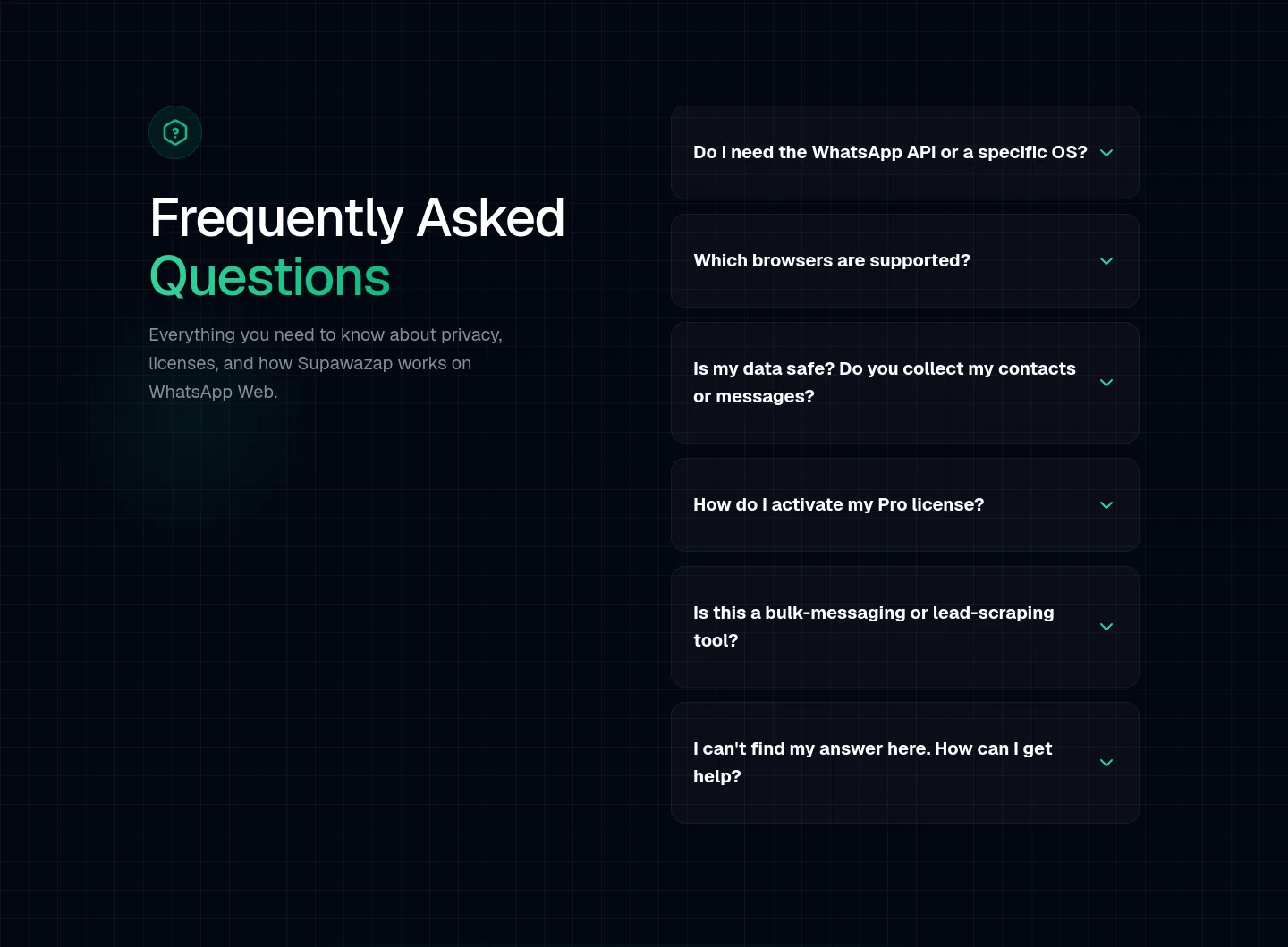 supawazap.com FAQ section