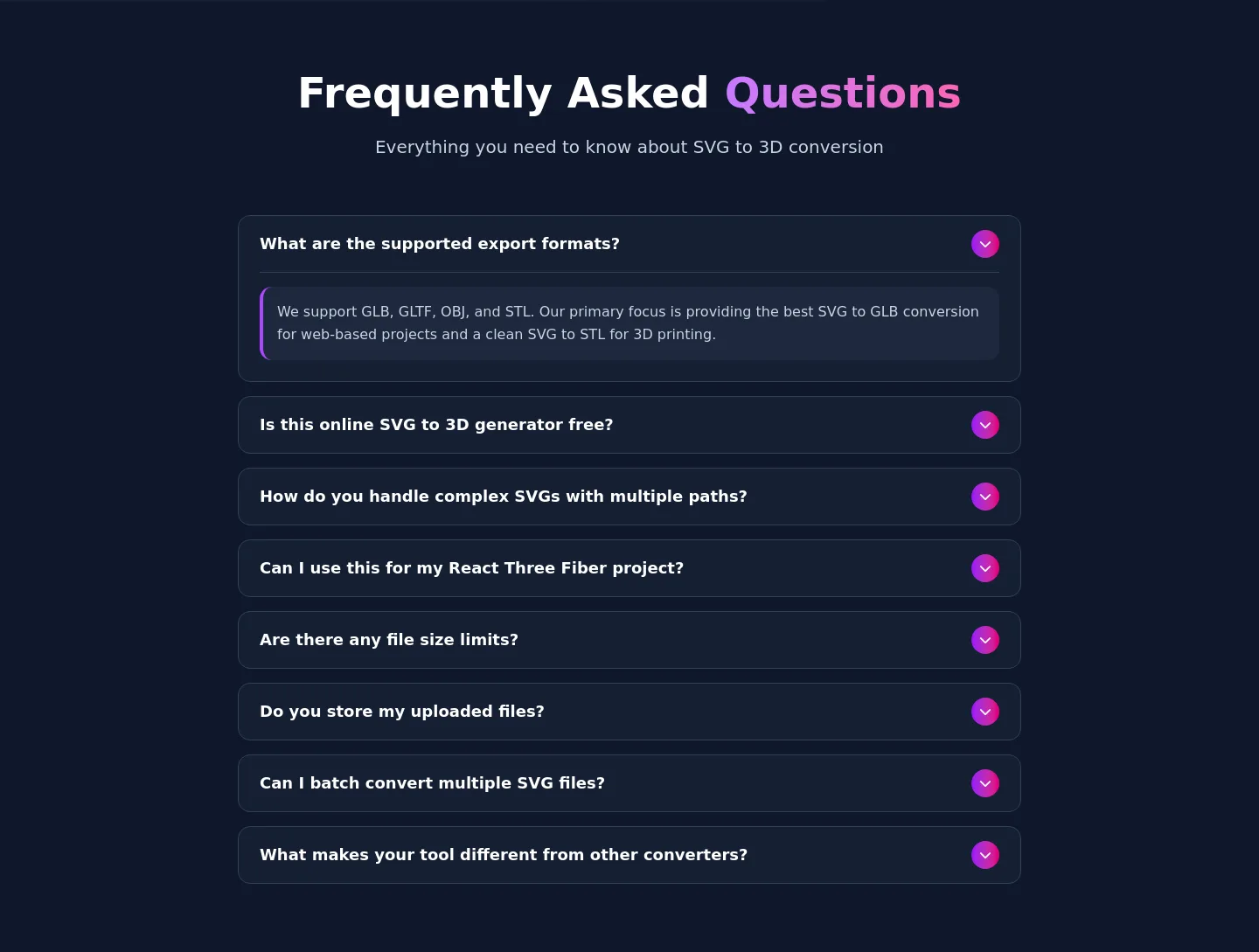 svgto3d.com FAQ section