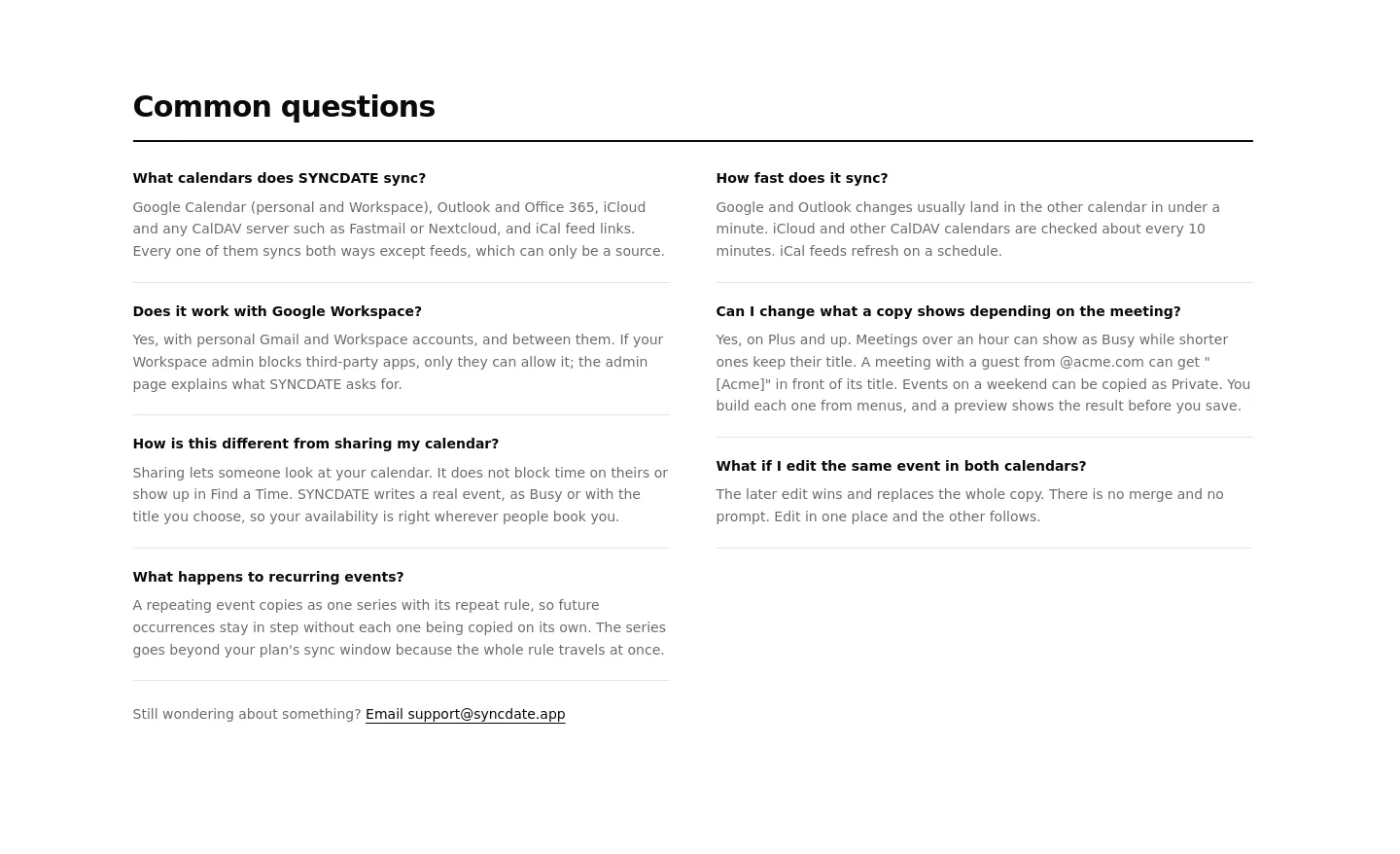 syncdate.app FAQ section
