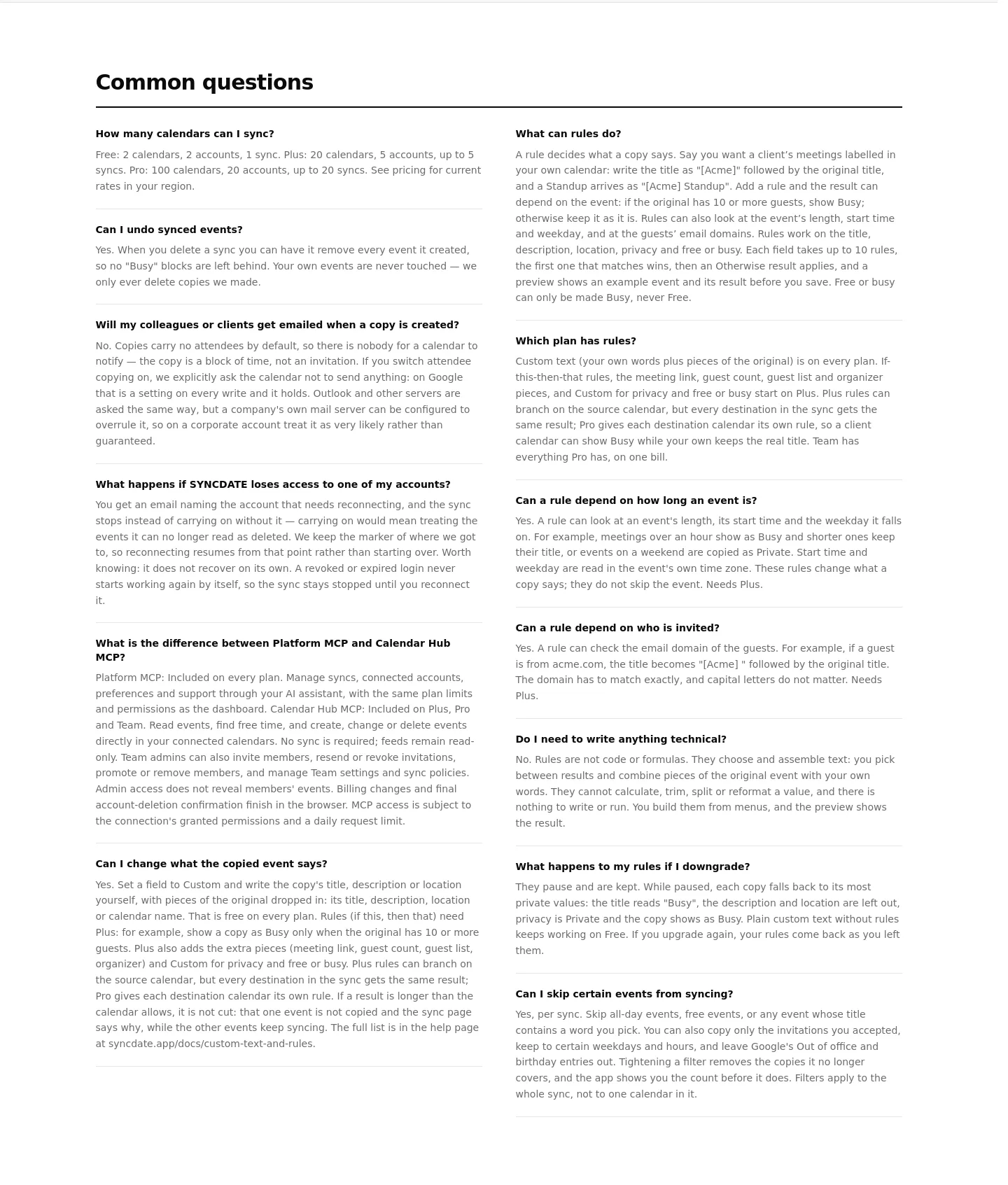syncdate.app FAQ section
