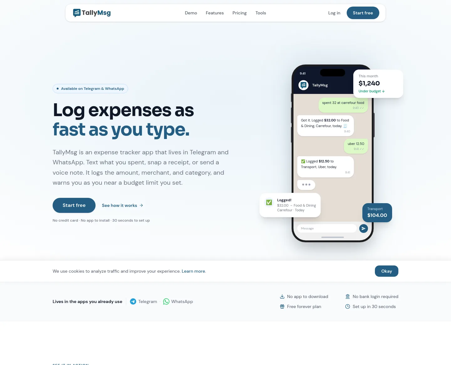 tallymsg.app Hero section