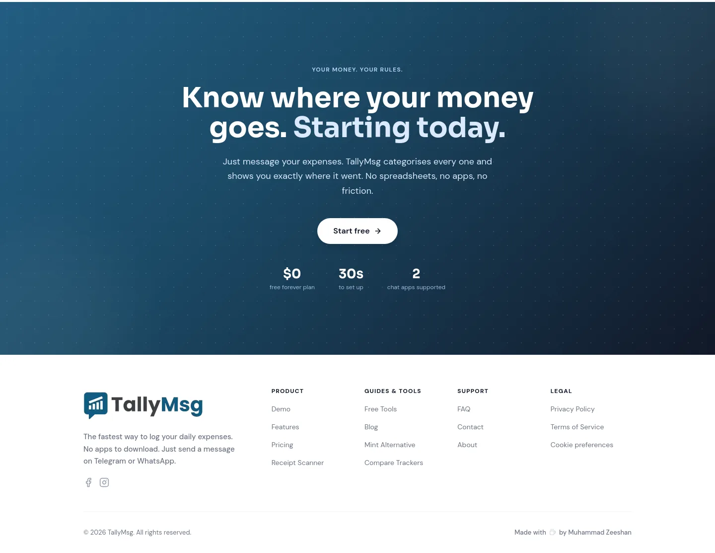 tallymsg.app Features section