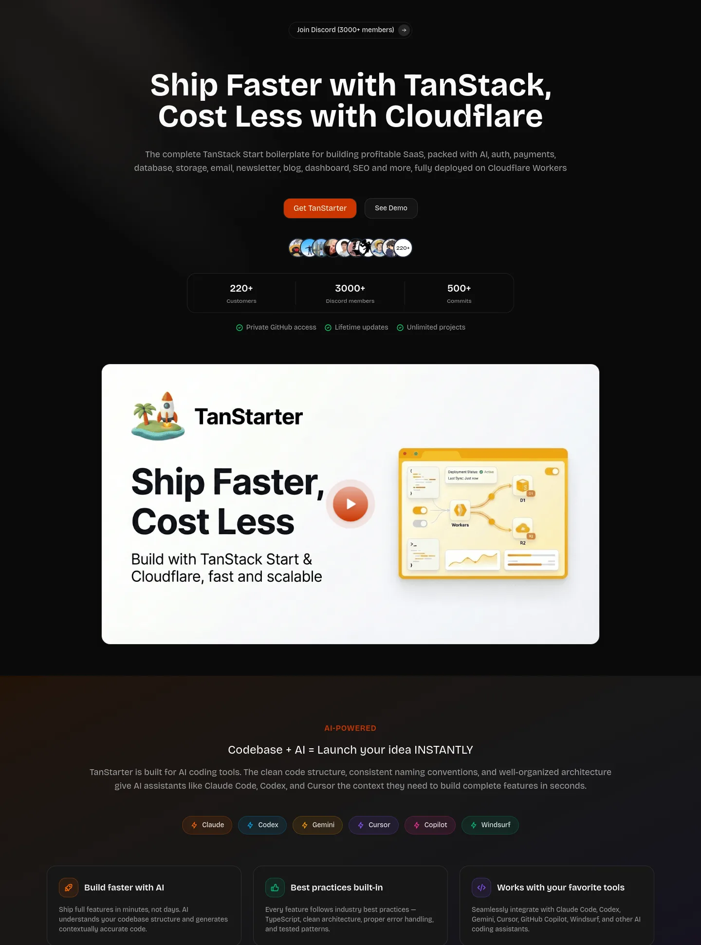 tanstarter.dev — a real Hero section