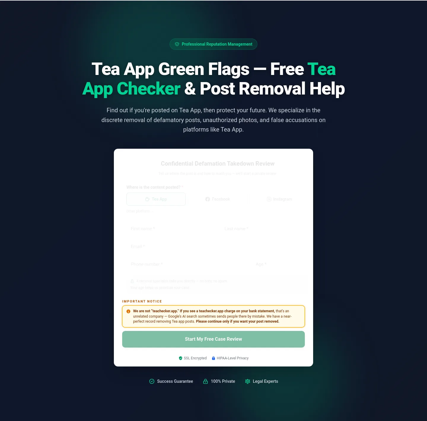 teaappgreenflags.com — a real Hero section