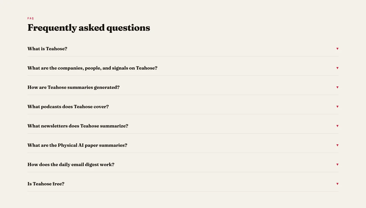 teahose.com FAQ section