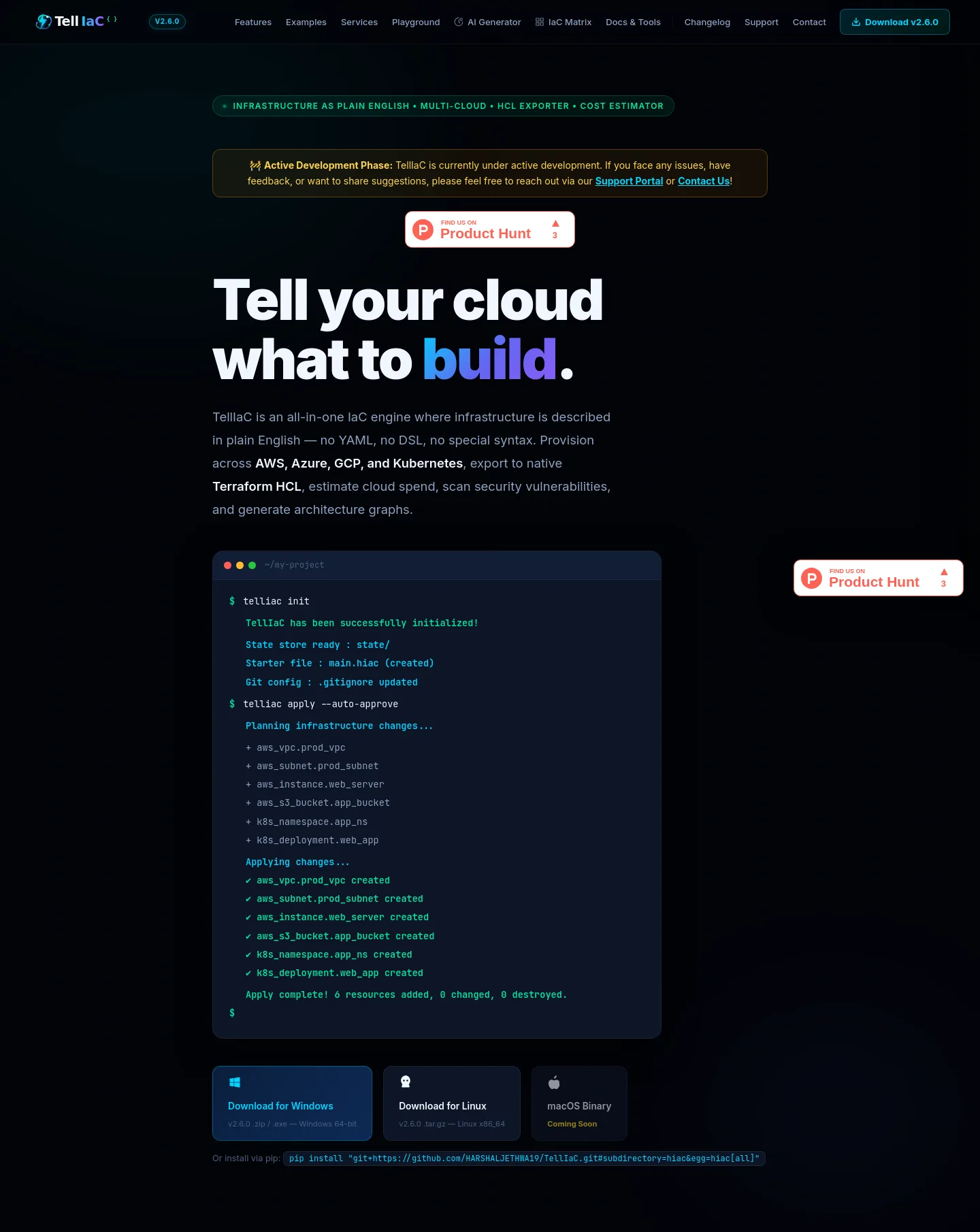 telliac.pages.dev — a real Hero section