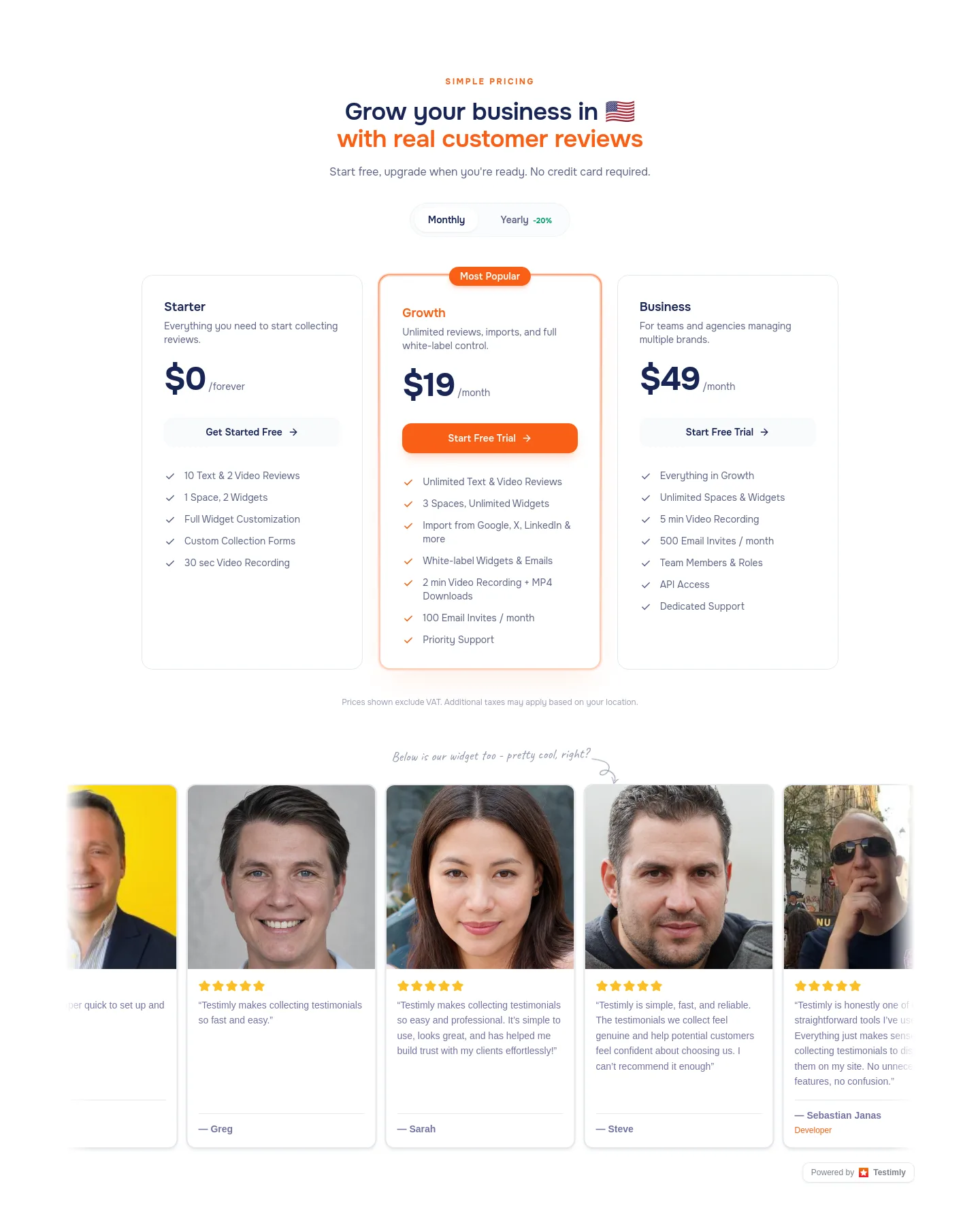 testimly.com Pricing section
