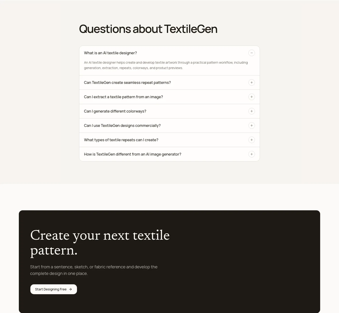 textilegen.com — a real FAQ section