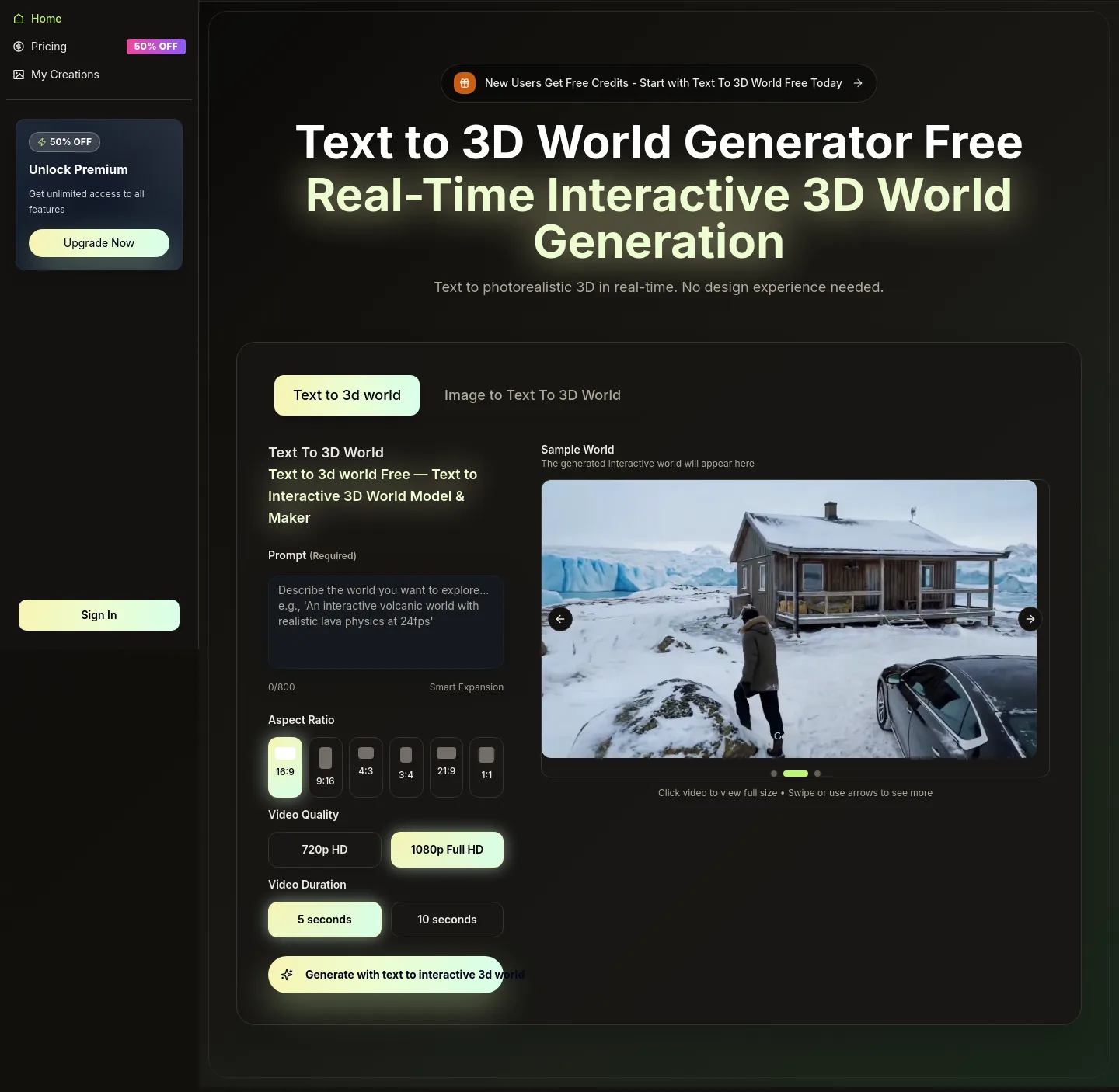 textto3dworld.org Hero section
