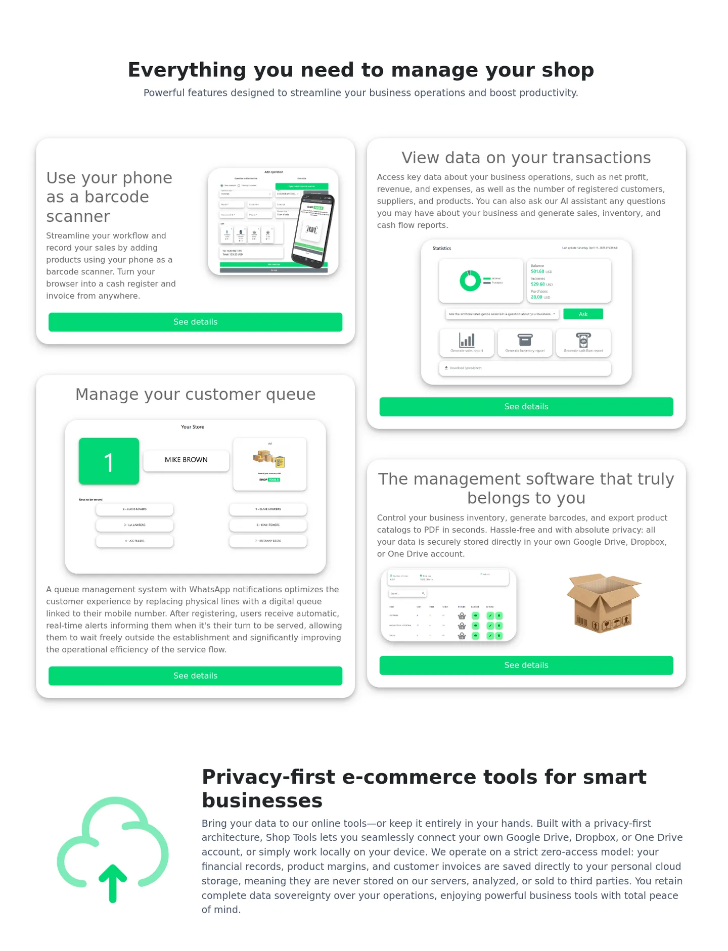 theshoptools.com Features section