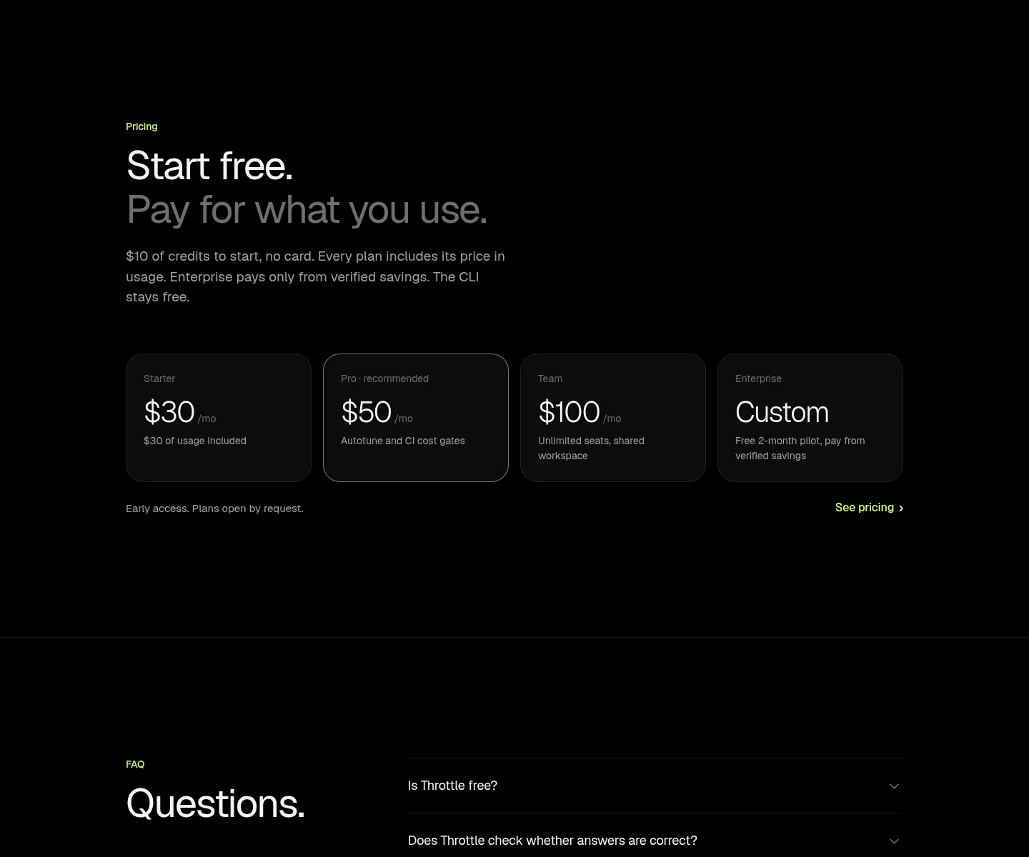 throttle-pro.com — a real Pricing section