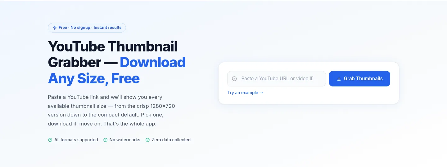 thumbnailgrab.site — a real Hero section