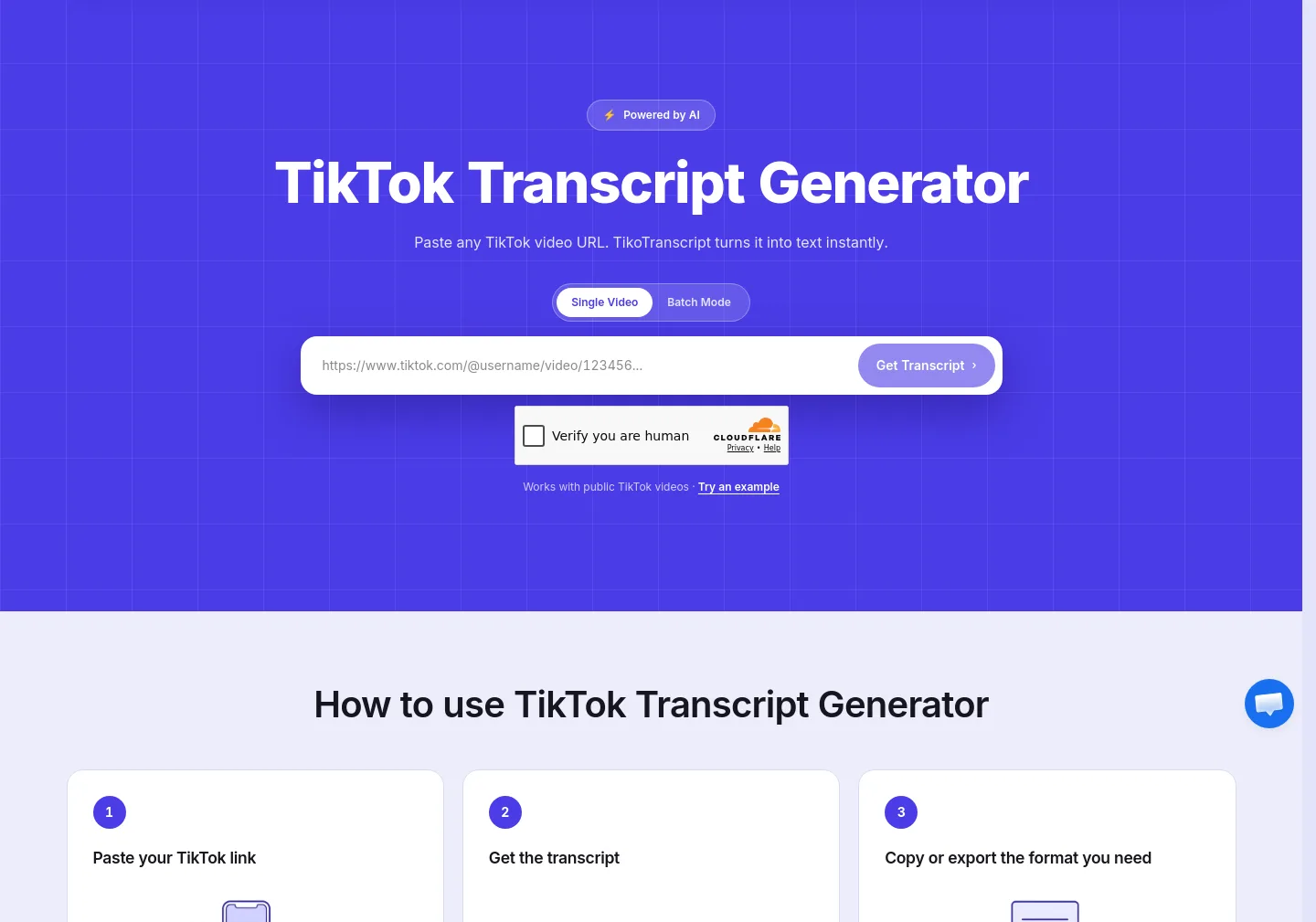 tikotranscript.com — a real Hero section