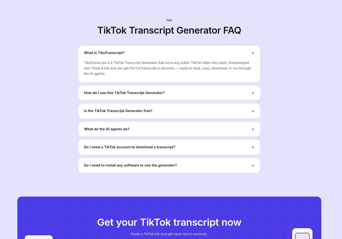 tikotranscript.com FAQ section