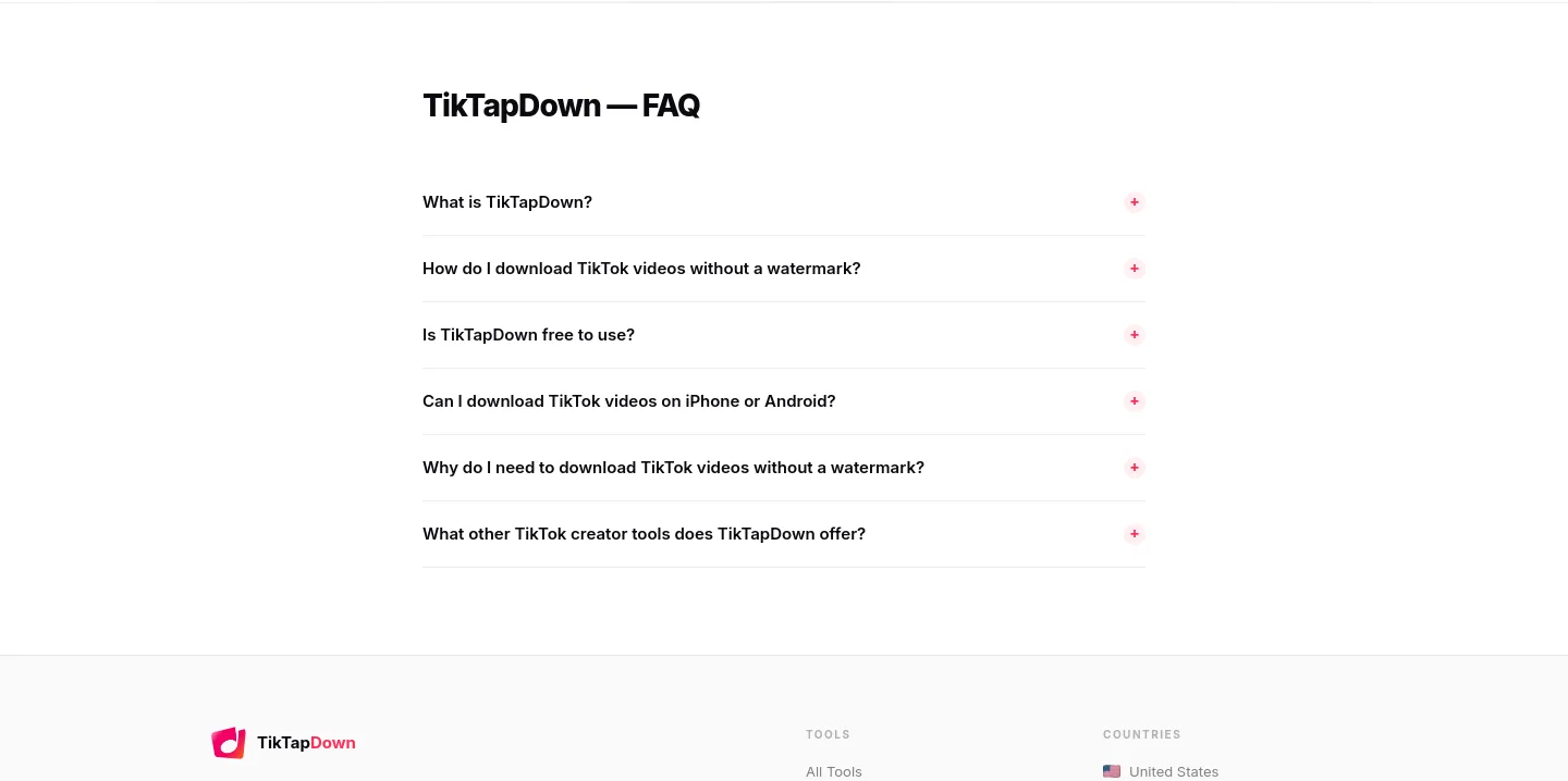 tiktapdown.com FAQ section
