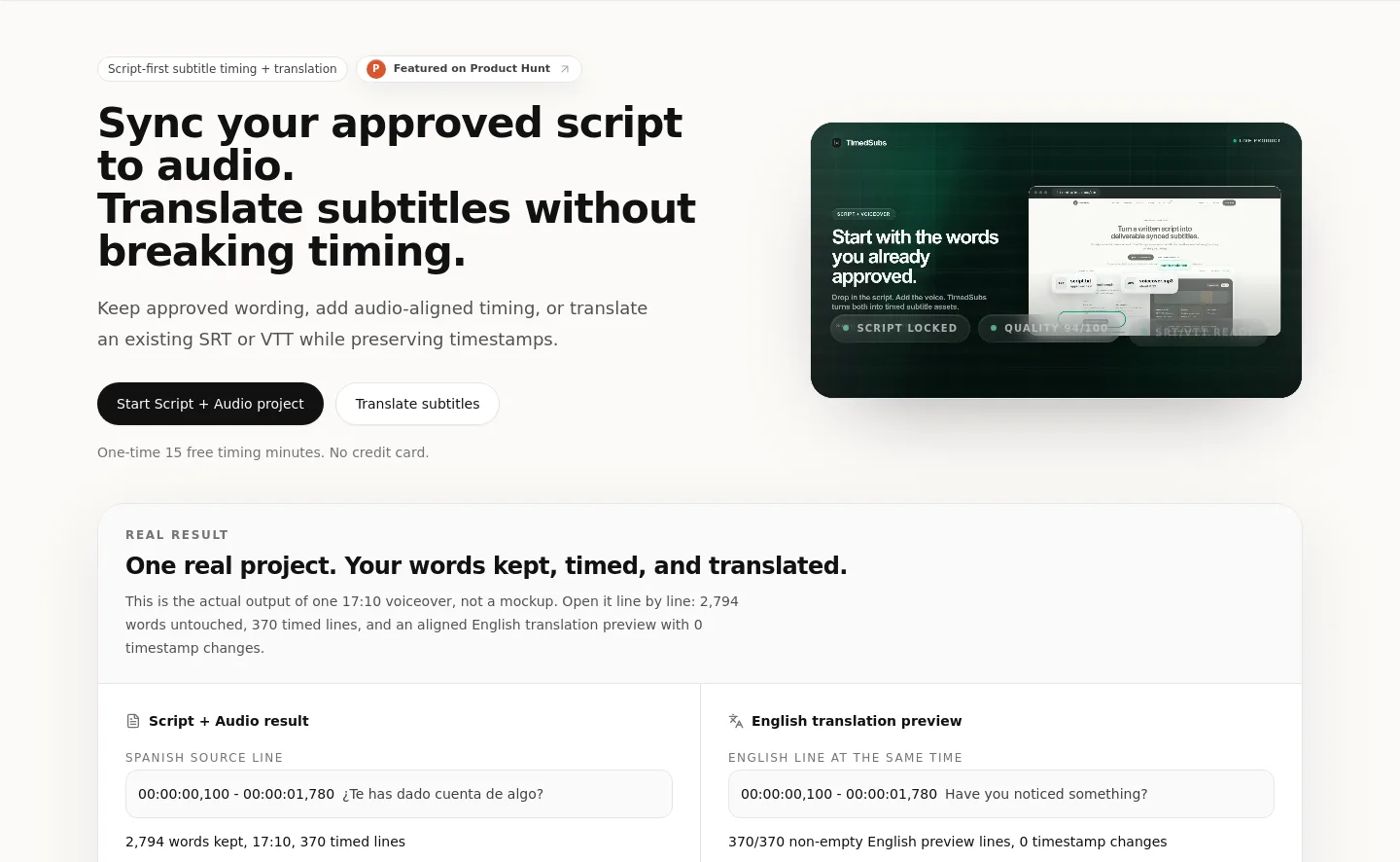 timedsubs.com — a real Hero section