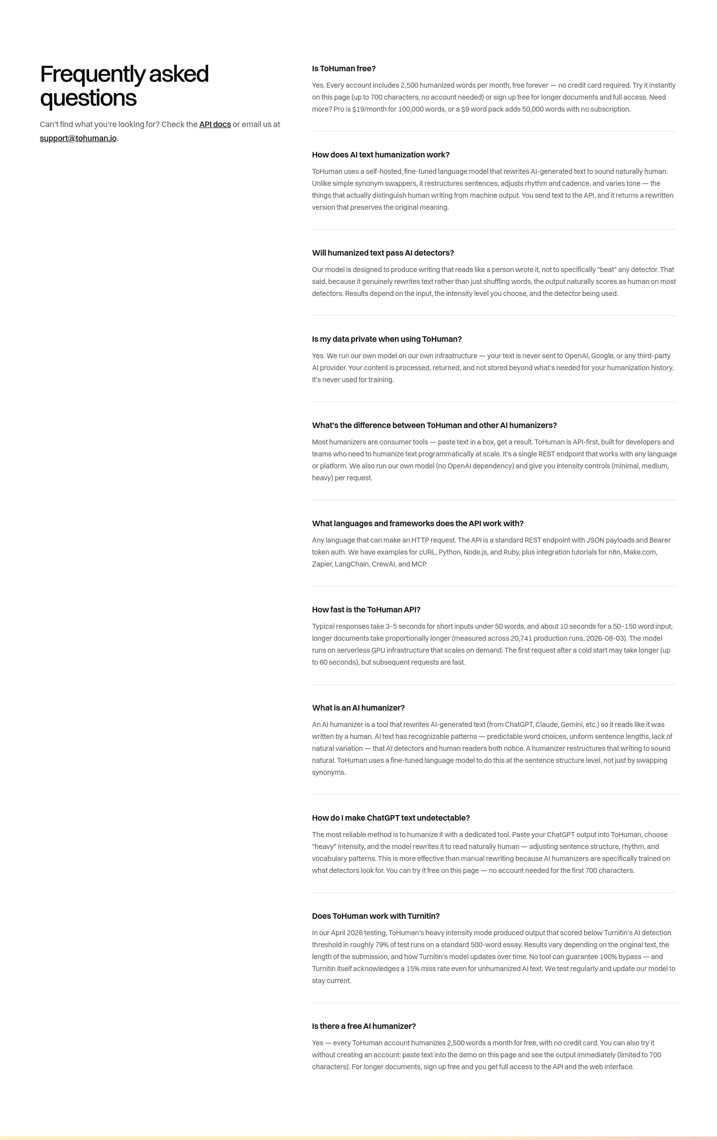 tohuman.io FAQ section