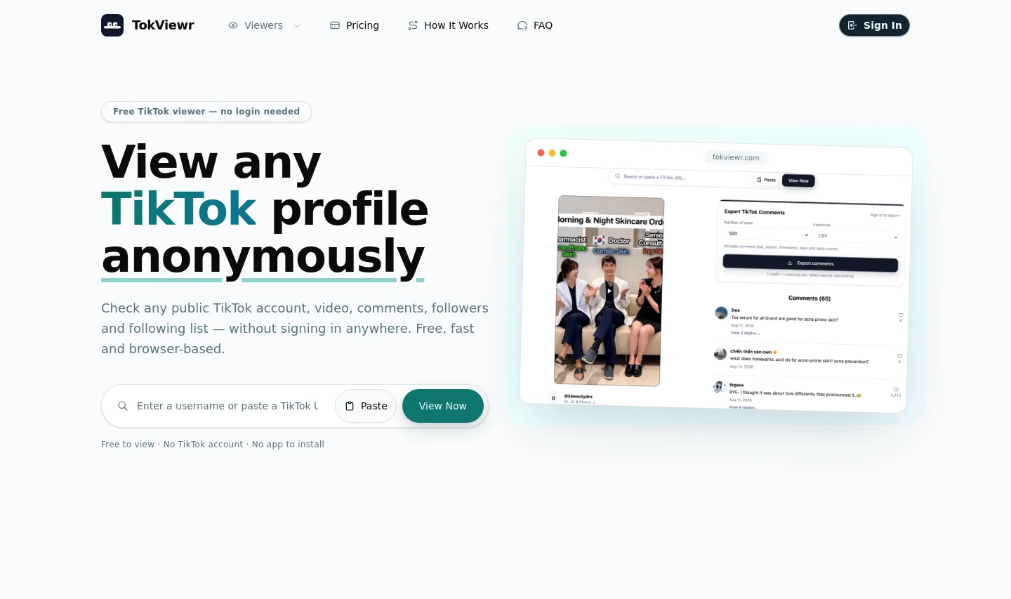 tokviewr.com — a real Hero section