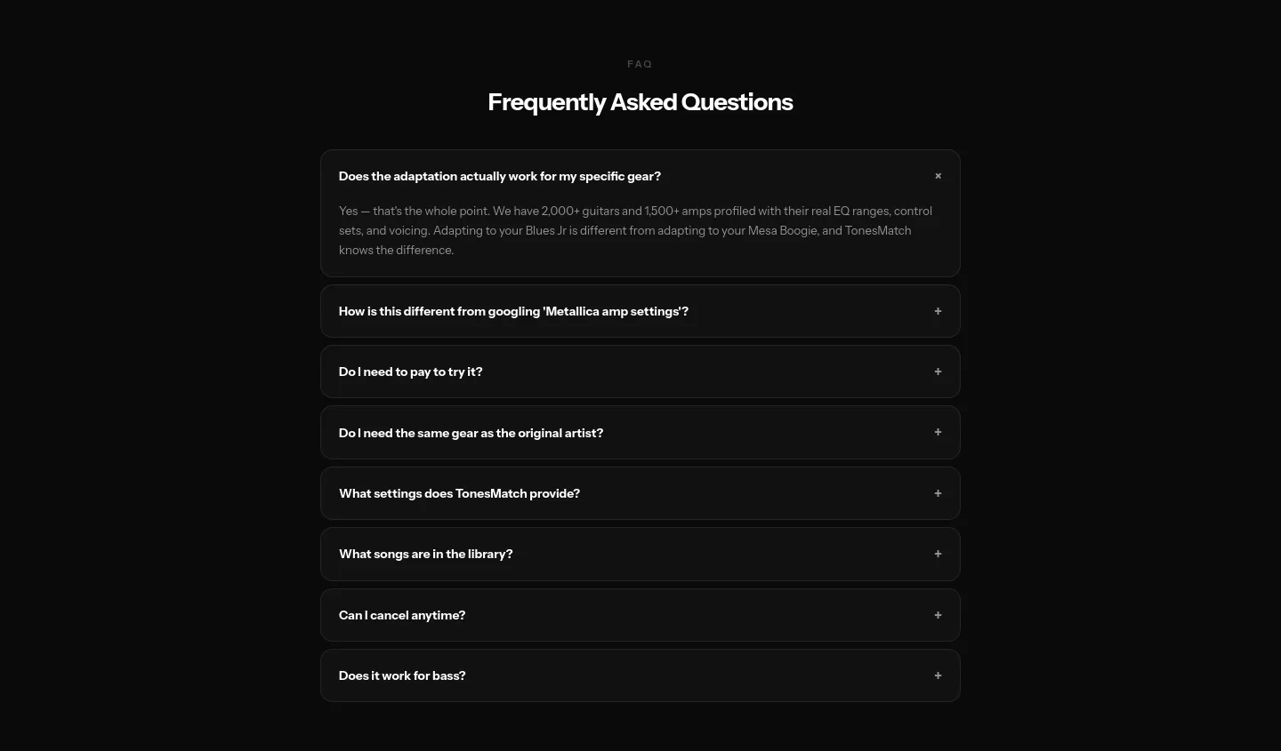 tonesmatch.com FAQ section