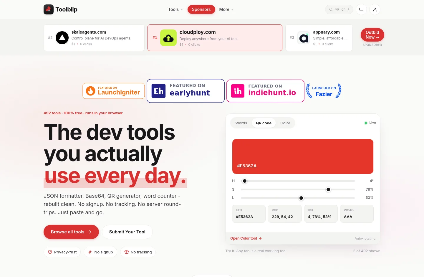 toolblip.com — a measured funnel