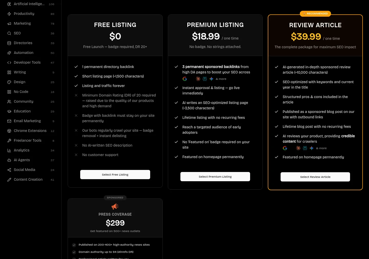 toolfio.com Pricing section