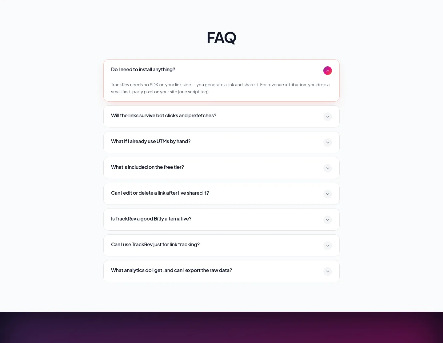 trackrev.io FAQ section