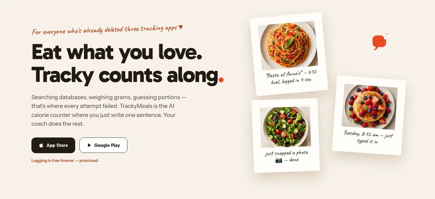 trackymeals.com — a real Hero section