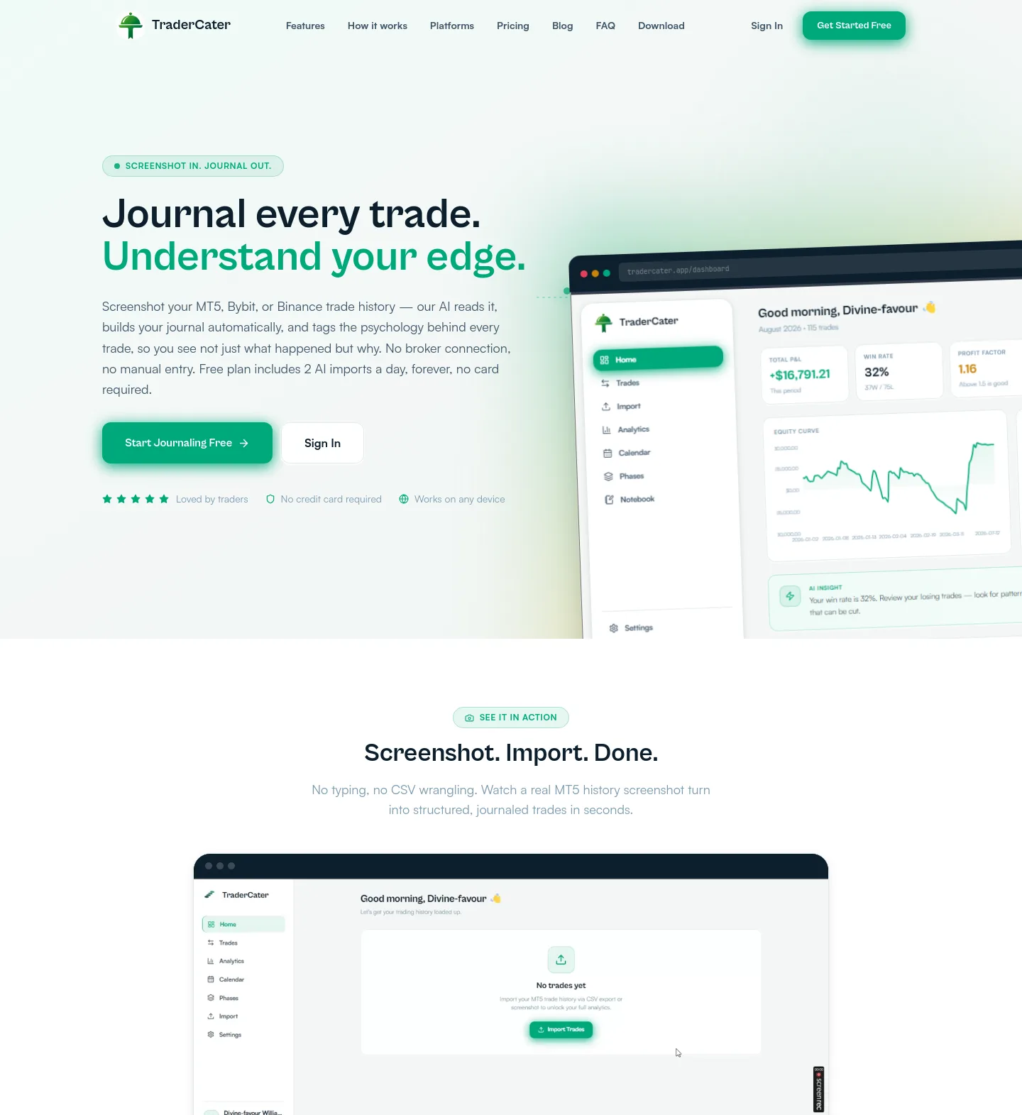tradercater.com Hero section