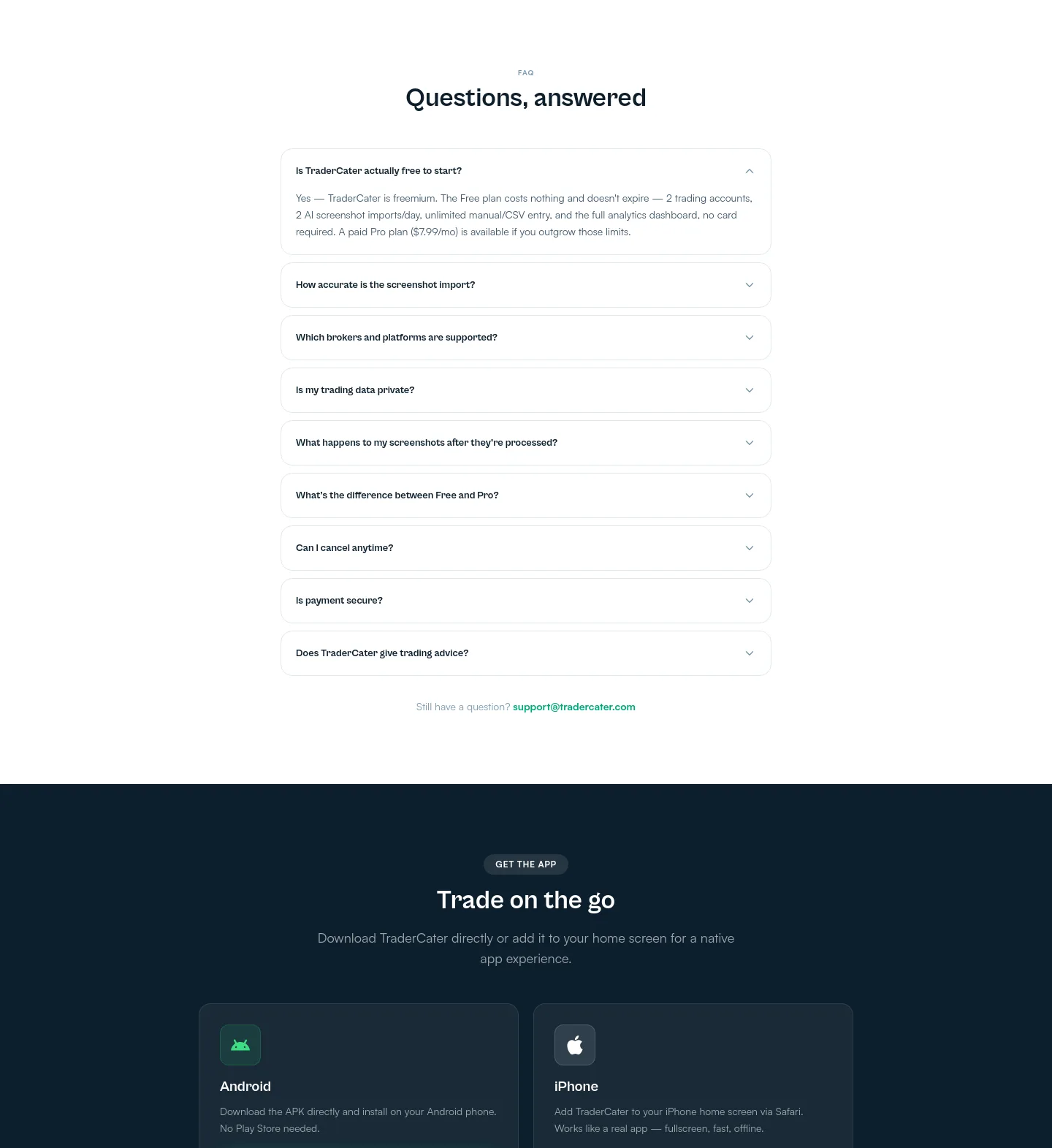 tradercater.com FAQ section