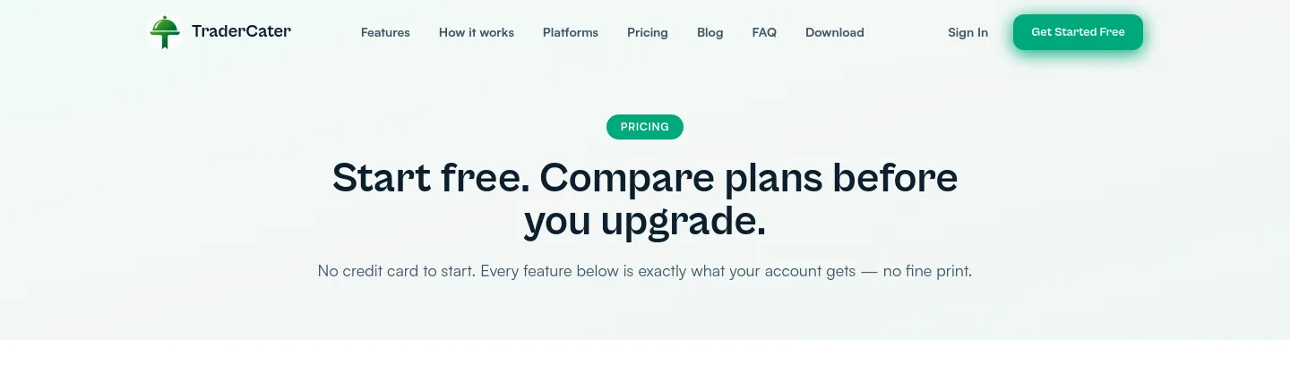 tradercater.com Hero section