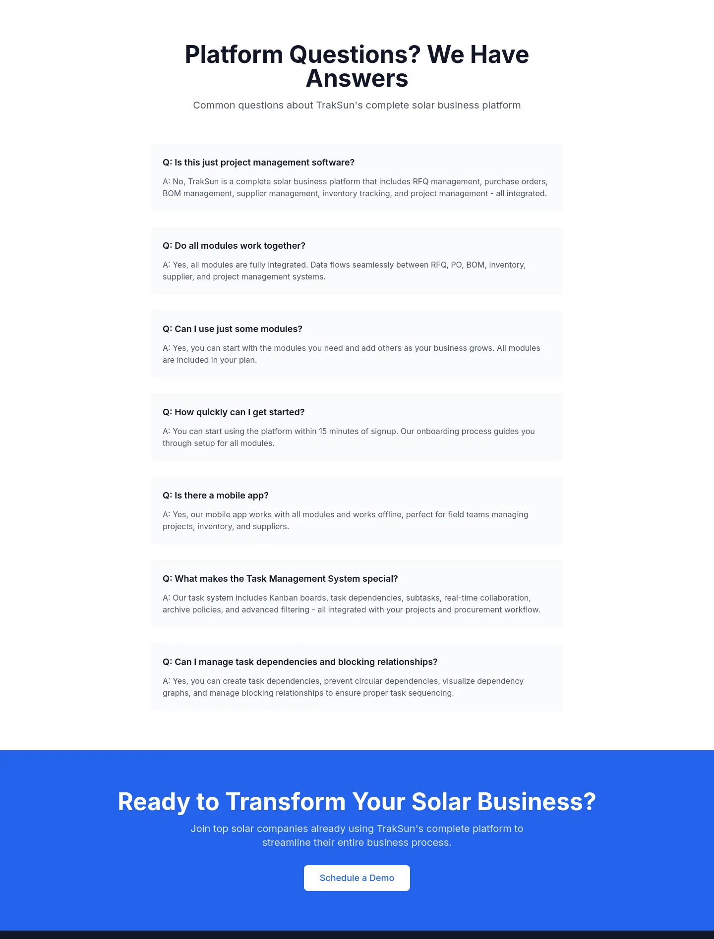 traksun.in — a real FAQ section