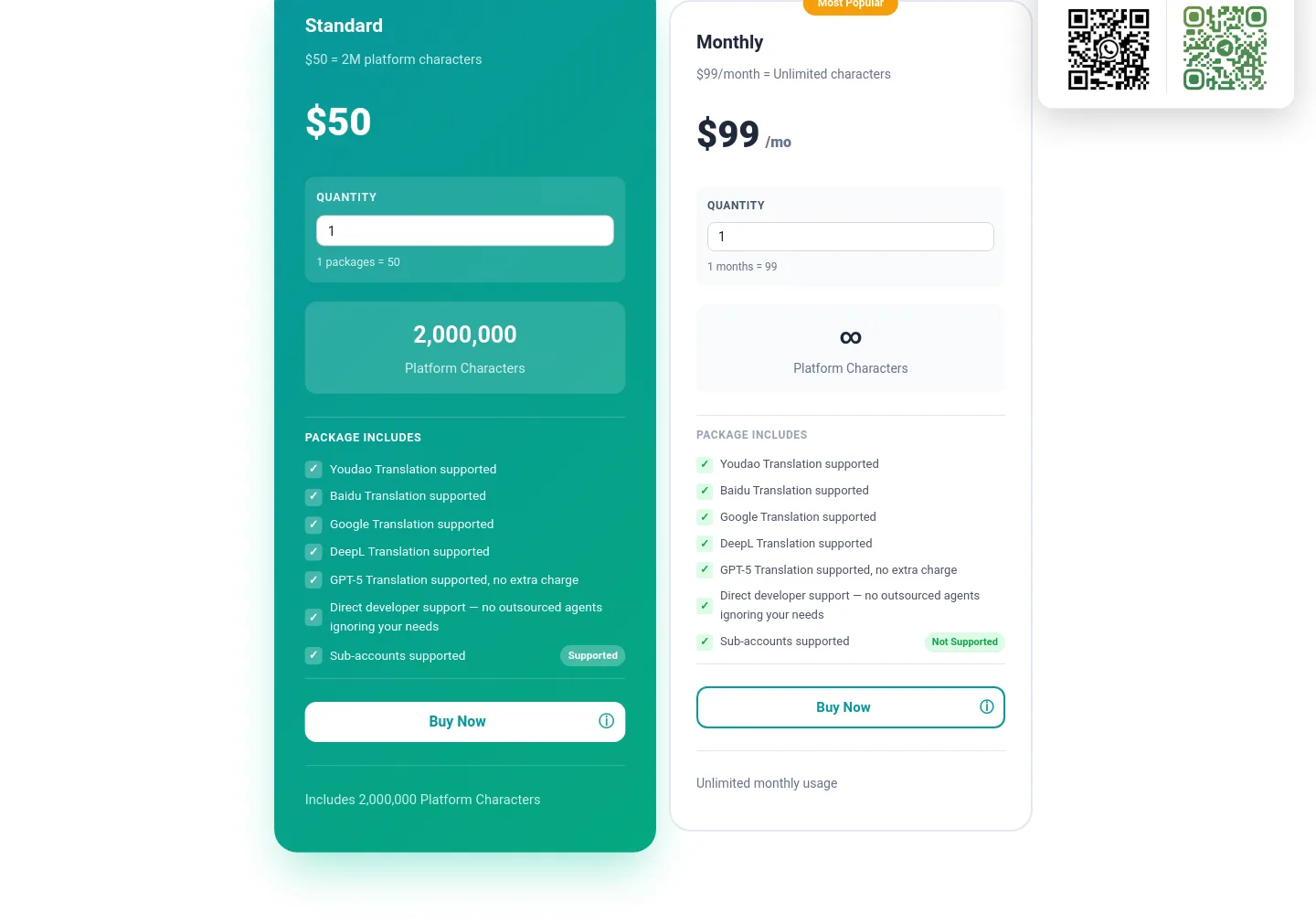 tranai.app Pricing section