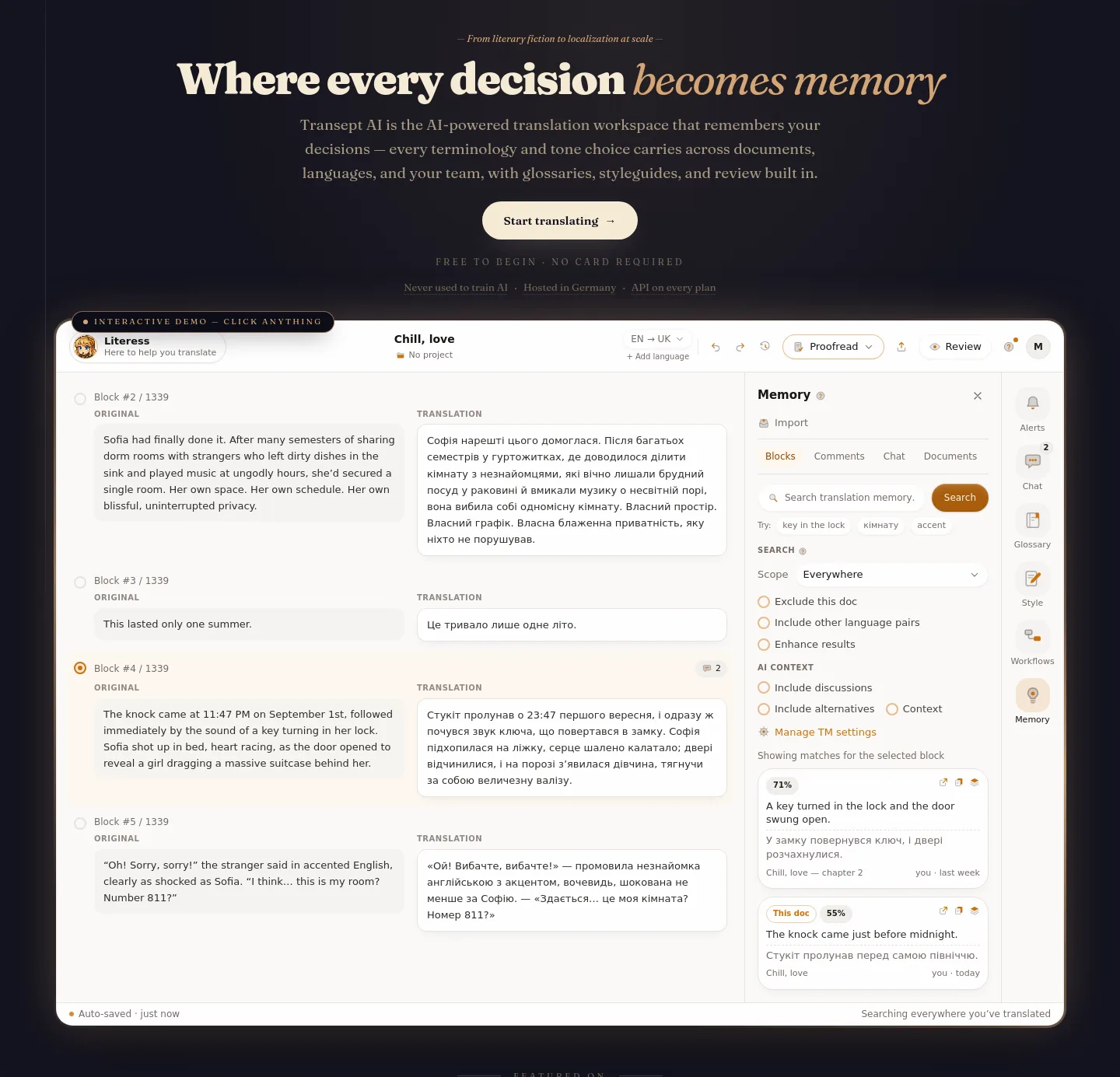 transept.ai — a real Hero section