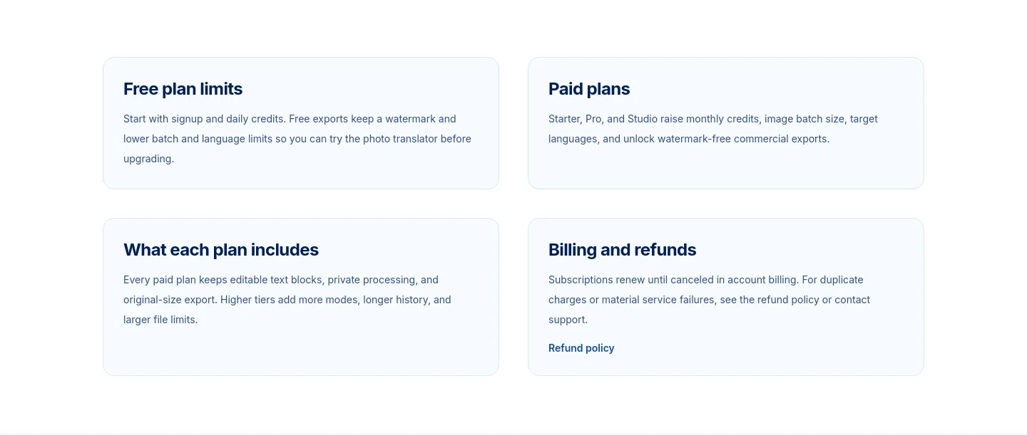 transpic.ai Features section