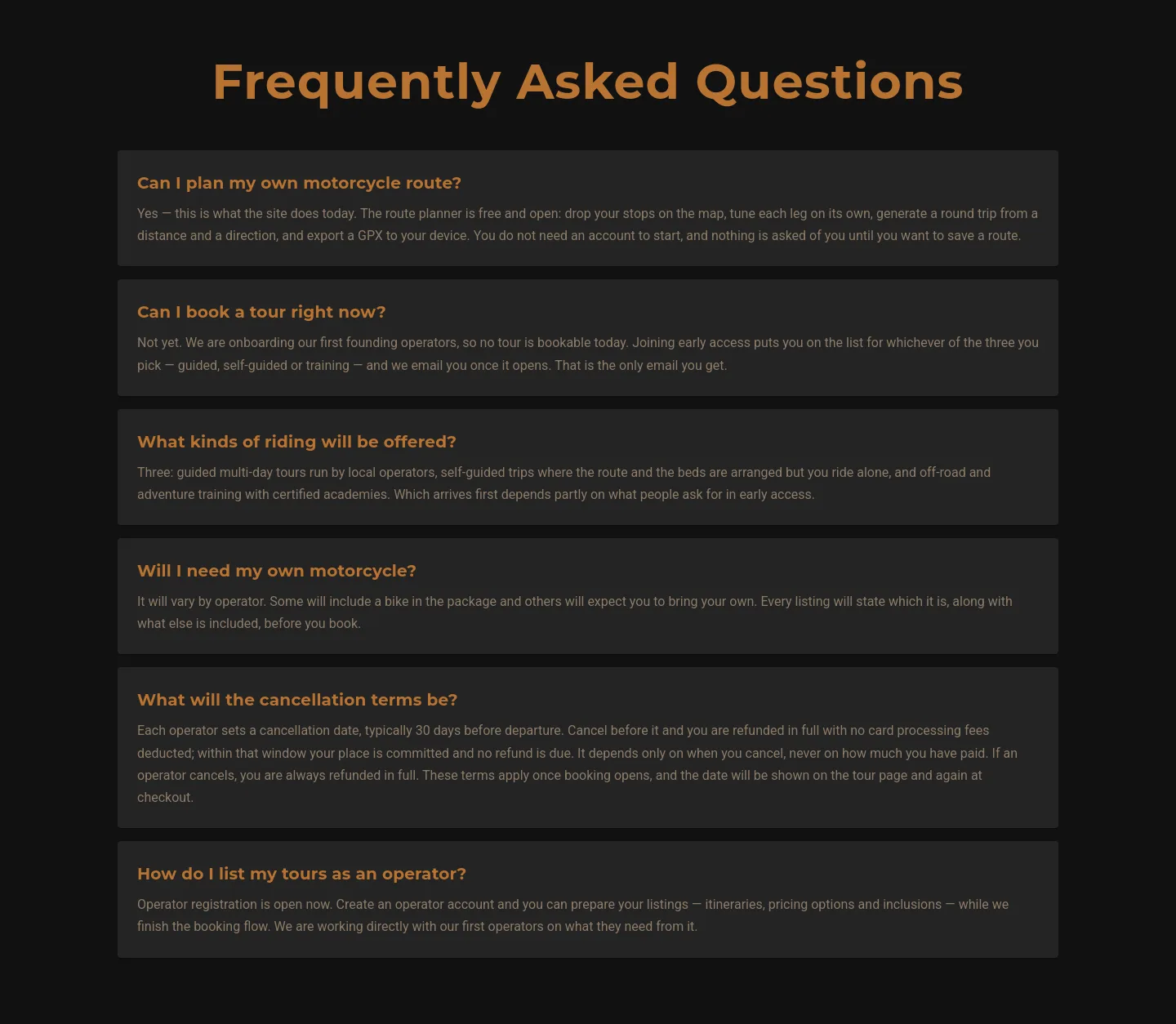 travel-riders.com — a real FAQ section