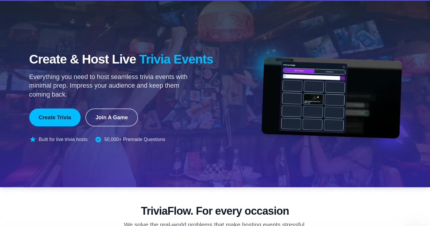 triviaflow.io Hero section
