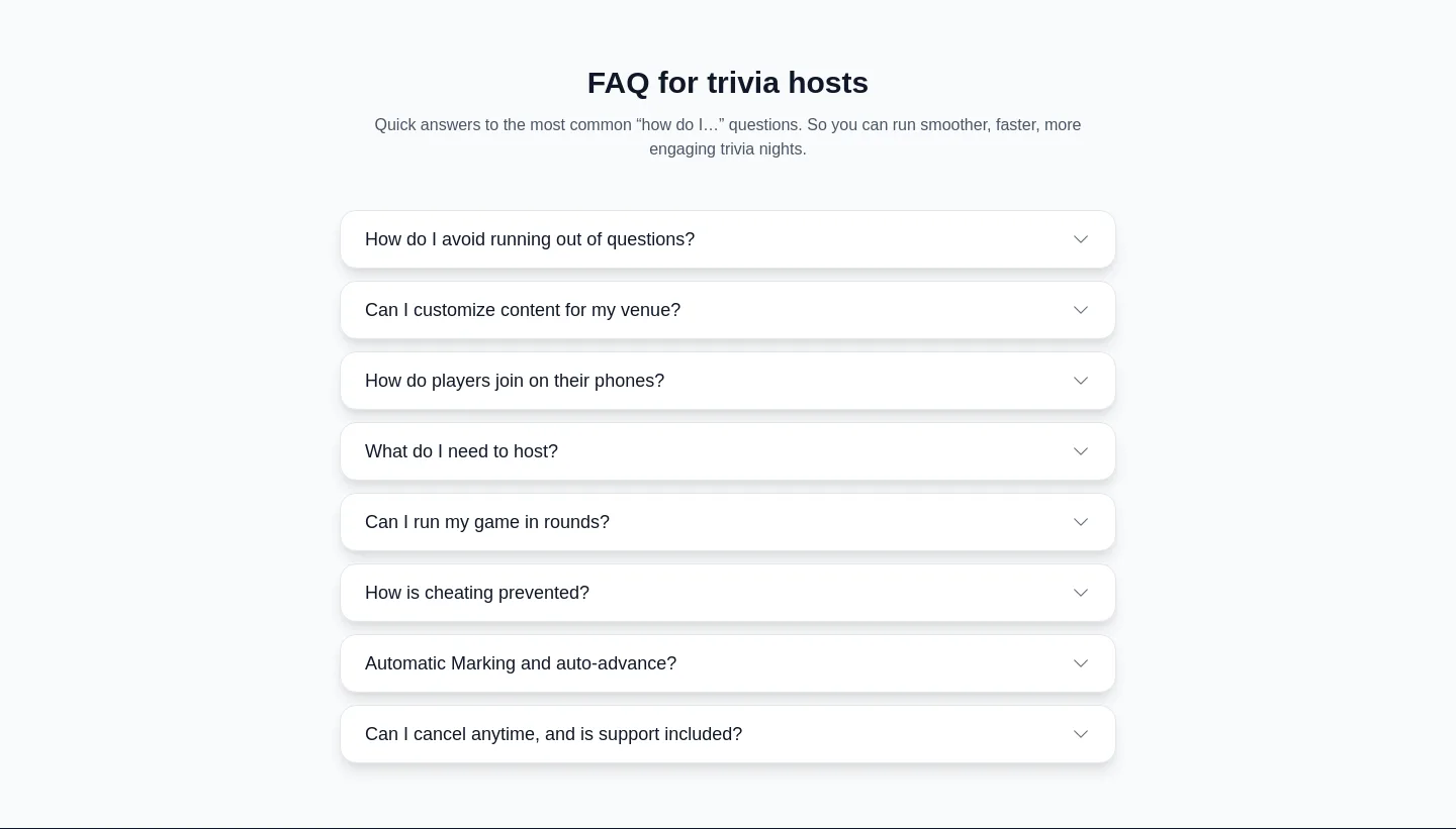 triviaflow.io FAQ section