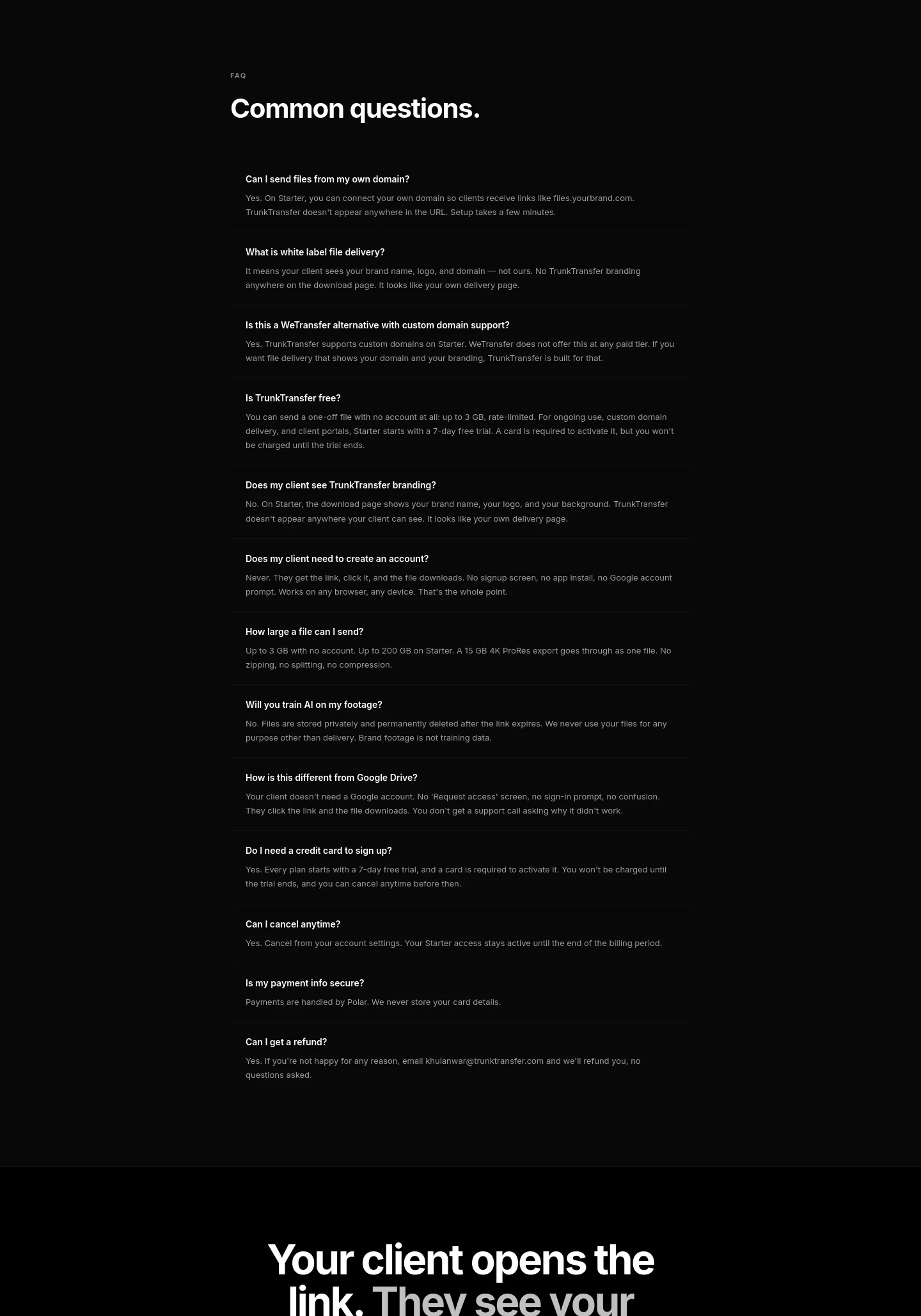 trunktransfer.com FAQ section