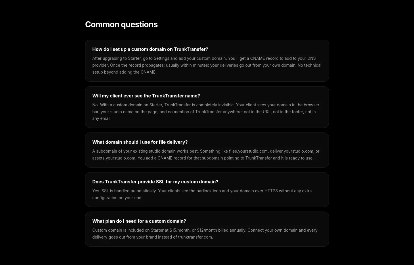trunktransfer.com FAQ section